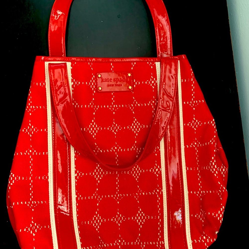 Kate Spade Red Patterned Oil Covered Canvas Purse